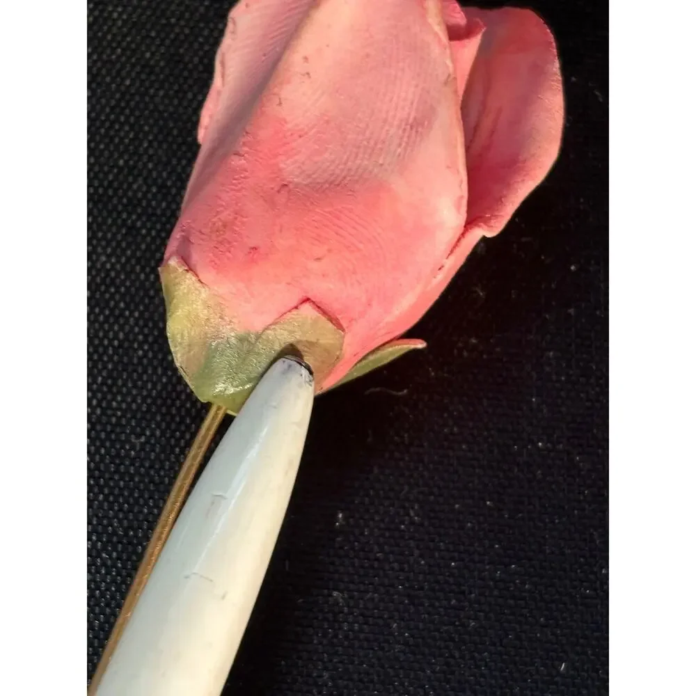 Artist Made Ceramic Pink Rose Stick Pin Lapel Hat Pin Vintage